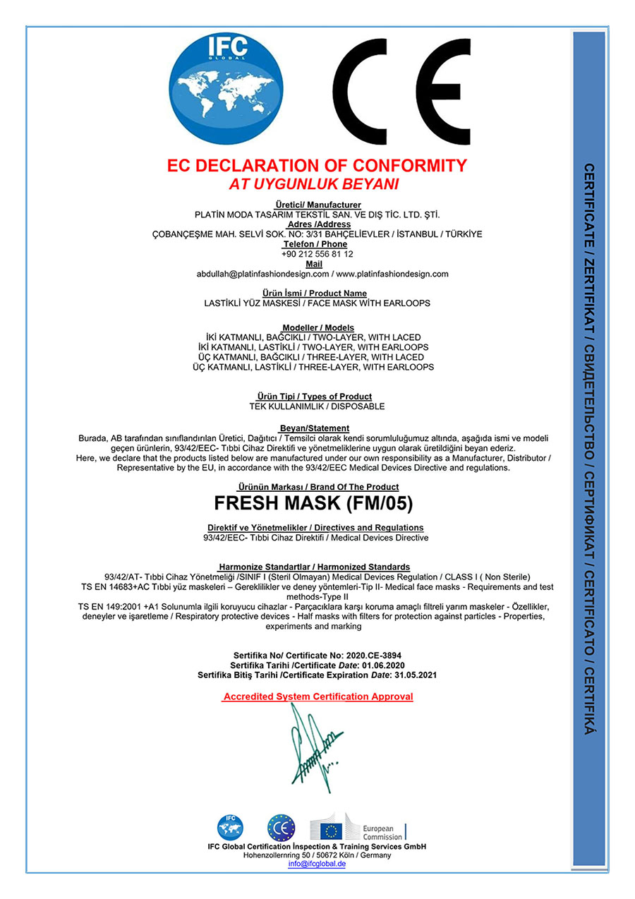 Fresh Mask - CE Certificate